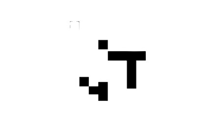 Obraz premium Monochrome pixelated composition of abstract black geometric shapes and a white outline bracket.