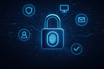 A Futuristic Visualization of Cybersecurity Featuring a Digital Padlock and Various Security Symbols Representing Protection in the Digital Age