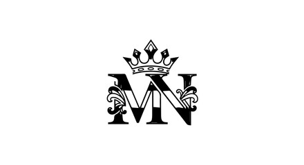 Royal MN letter monogram with an ornate crown and elegant vintage flourishes.