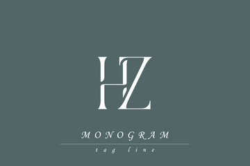 HZ Initials Stylized Monogram Design Featuring Intertwined. Artistic representation of monogram initials creatively arranged and displayed.