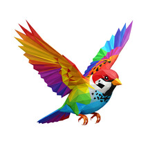 Fototapeta premium Vibrant rainbow colored bird in flight with wings spread wide isolated on transparent background