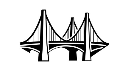 Obraz premium Stylized black and white graphic icon of a threetower suspension bridge.