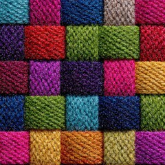 Colorful Weave Texture: A close-up shot reveals a vibrant, woven texture composed of an intricate network of colorful fabric, showcasing a spectrum of hues and a tactile design.