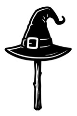 Magical Witch Hat with Broomstick Vector
