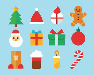 Vector art of christmas icons set with santa, gifts, tree, and gingerbread man