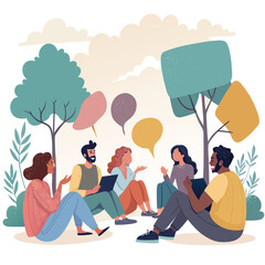 Illustrative Design Featuring People Meeting and Socializing Possibly Making New Friends