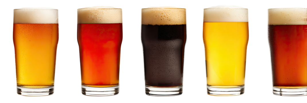 Four different beers in glasses