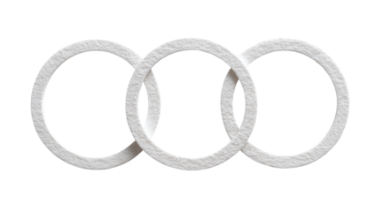 Three interlocking rings, white, textured