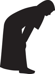 Muslim Woman in Ruko Bowing Prayer Silhouette Black and White Vector
