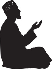 Muslim Man in Dua Supplication Silhouette – Black and White Vector

