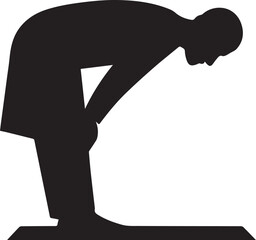 Muslim Man in Ruko Bowing Prayer Silhouette – Black and White Vector
