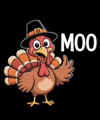 retro Turkey Moo Cow Funny Thanksgiving