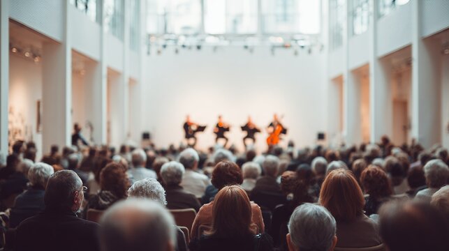 large crowd watching string quartet perform on stage