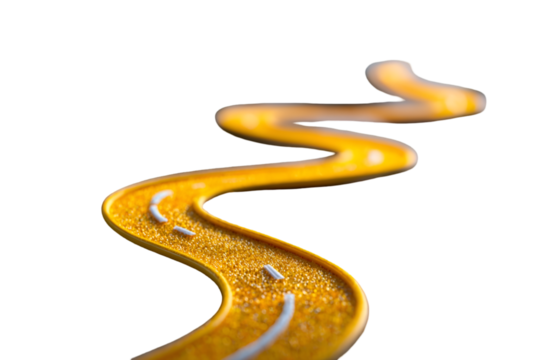 A winding yellow road isolated on transparent background, symbolizing journey and direction