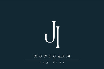 JI Initials Stylized Monogram Design Featuring Intertwined. Artistic representation of monogram initials creatively arranged and displayed.