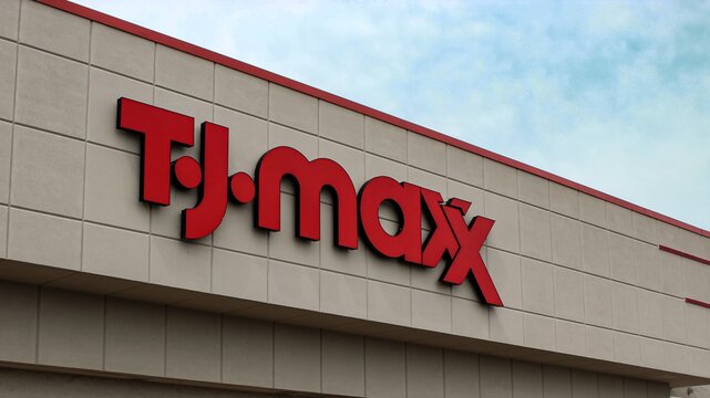 The facade of a TJ Maxx store in north-central Wisconsin (August 2025). The brand aims to provide a treasure hunt-like shopping experience due to its rapidly changing assortment of merchandise.