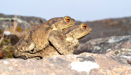 Obraz premium Two toads mating on rocks