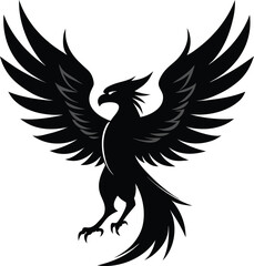 Obraz premium A bold black vector illustration of a flying eagle with outstretched wings