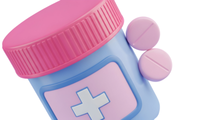 3D Medicine Bottle Icon with Loose Pills