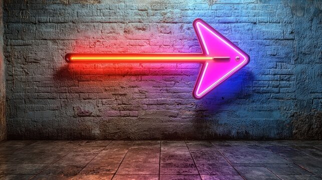 Neon Arrow Sign on Brick Wall: A Glowing Direction