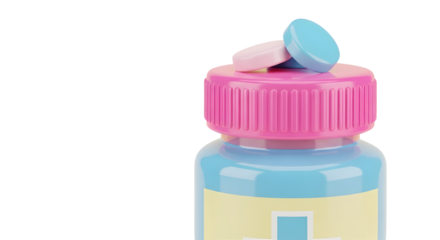 3D Medicine Bottle Icon with Loose Pills