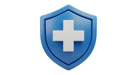 3D Medical Shield Icon with White Cross