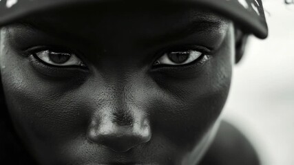 A focused look conveys intensity and dedication to sport.