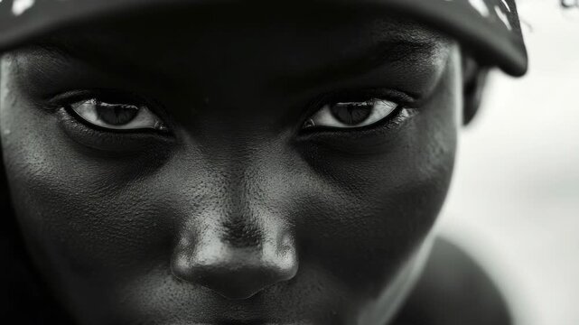 A focused look conveys intensity and dedication to sport.