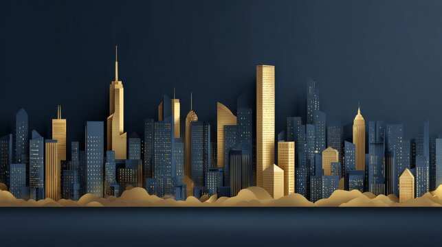 Fototapeta The urban background of the golden age, the silhouette of the urban skyline