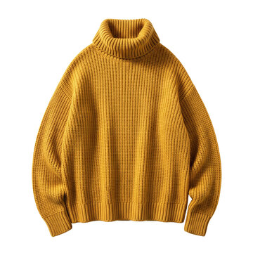 Yellow ribbed turtleneck sweater isolated
