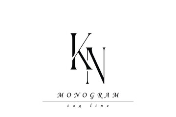 KN Initials Stylized Monogram Design Featuring Intertwined. Artistic representation of monogram initials creatively arranged and displayed.
