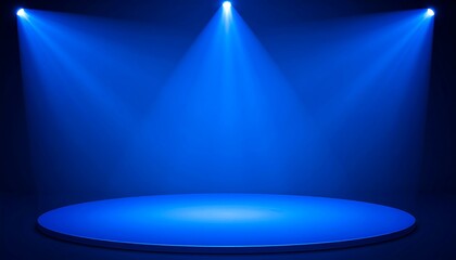 Blue stage lit by spotlights