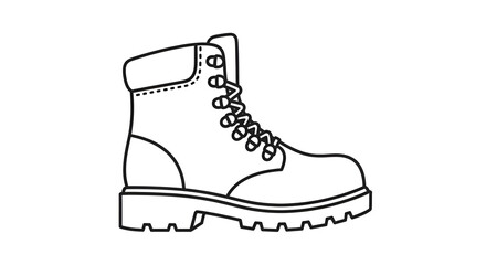 Outline drawing of a work boot for construction hiking and outdoor activities safety and durable footwear