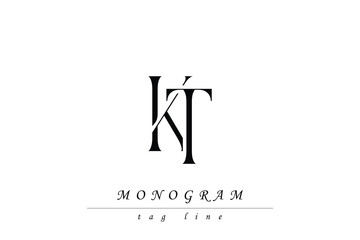 KT Initials Stylized Monogram Design Featuring Intertwined. Artistic representation of monogram initials creatively arranged and displayed.