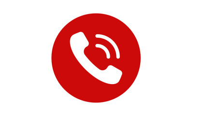 Red phone call icon in circle, communication symbol for mobile, customer support, hotline, VoIP, telephone services, contact button, call center, emergency number design