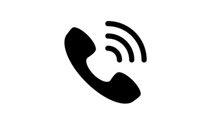 Black phone call icon with signal waves, representing communication, VoIP, hotline, support services, mobile apps, customer contact, and telecommunication.