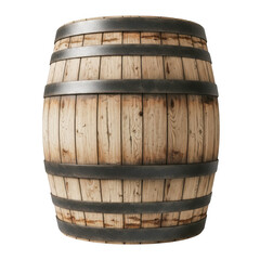 Obraz premium A rustic wooden barrel with metal hoops, isolated on transparent background, its vintage charm craftsmanship for storing beverages
