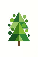 Obraz premium Stylized geometric tree design in various shades of green with circular accents