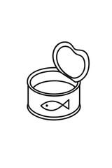 Open tin can with fish drawing, viewed from above on a plain background