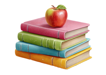 Stack of colorful books with a red apple (3)