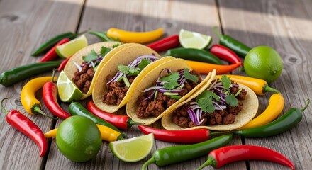 Delicious tacos with beef and fresh ingredients, a culinary delight perfect for a mexican fiesta party