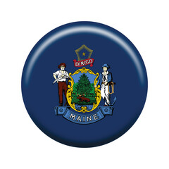 Maine state flag round button featuring the state coat of arms on a dark blue circular background