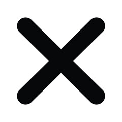 Black cross mark icon, representing cancellation, deletion, or a wrong choice in a simple and modern design