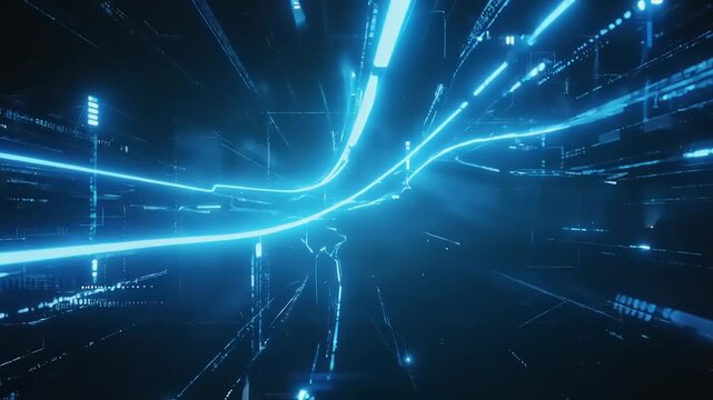Futuristic hyper-speed data stream flowing through a digital network tunnel, representing next-generation technology and connectivity.
