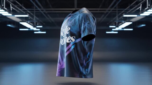 Floating "Style Evolves" T-Shirt with Floral Accents in a Modern Industrial Setting