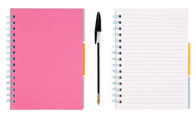 lined notebook with pen isolated on white background