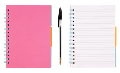 lined notebook with pen isolated on white background