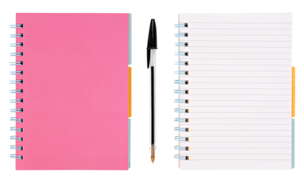 lined notebook with pen isolated on white background