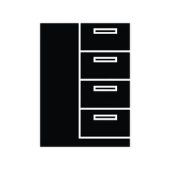 Black and white illustration of a cabinet with drawers, , perfect for office or home storage and organization solutions