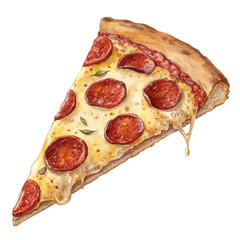 Watercolor Pepperoni Pizza Slice, Isolated on Transparent Background, Food Illustration, Delicious Treat, Pizza, Food, Illustration